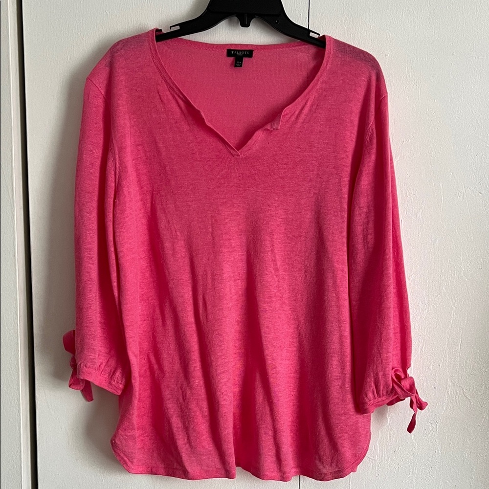 Talbots Bubble Gum Pink Sweater Top Pure Linen Size XLP
